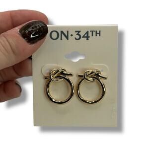 NEW On 34th Gold Knotted Hoop Earrings Small Classic Coastal Preppy NWT